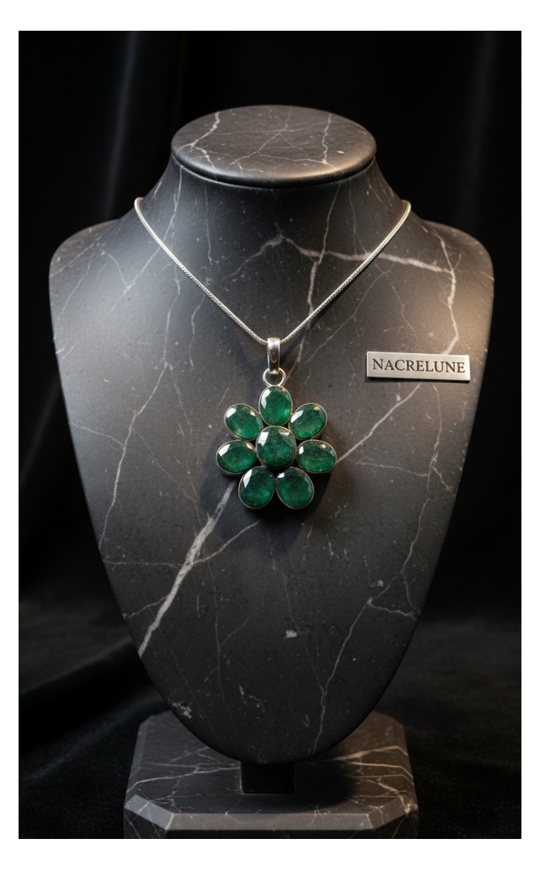 pendentif argent 925 avec émeraudes facettées