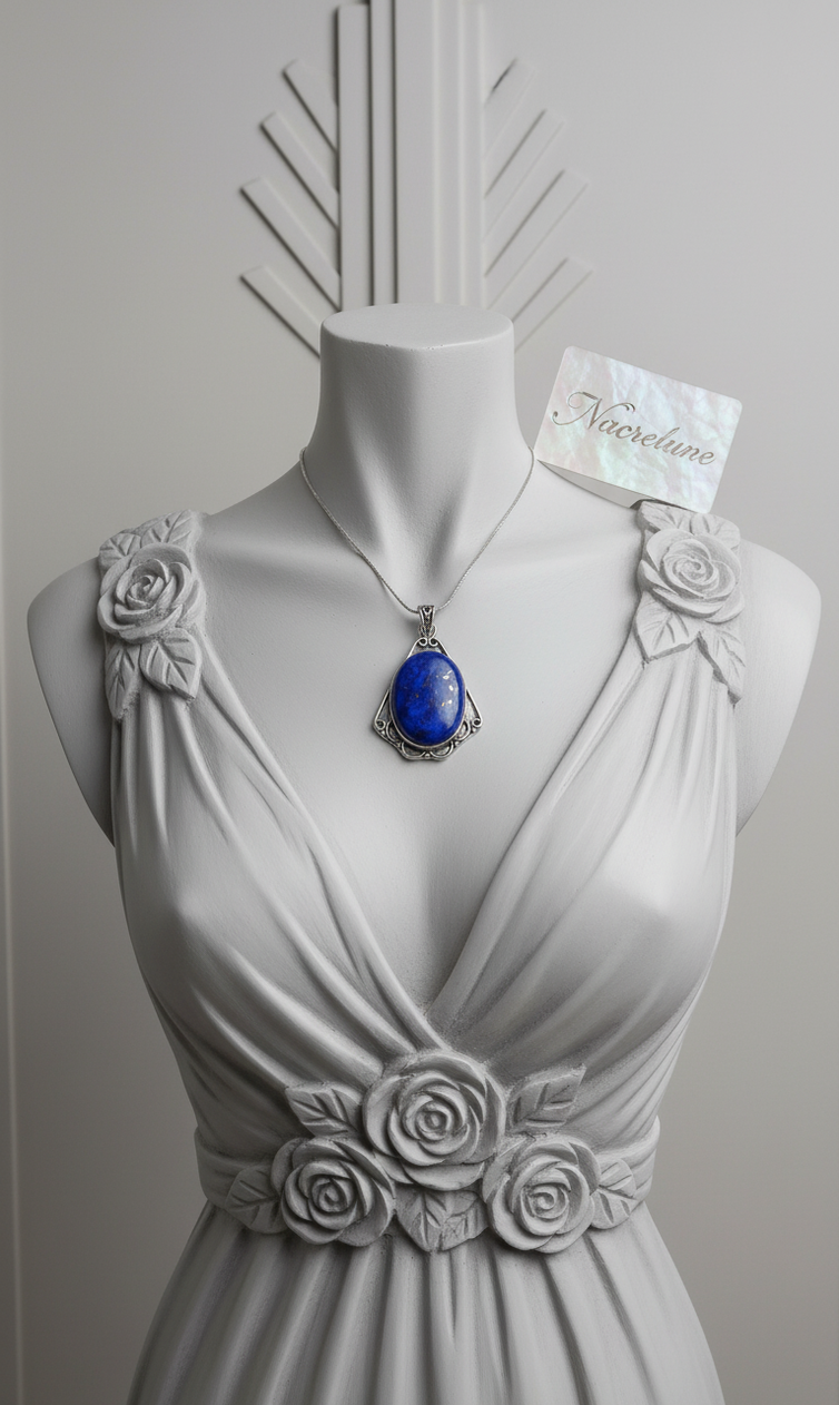 Pendentif en Argent 925 avec Lapis Lazuli Poli | NACRELUNE NACRELUNE pendentif