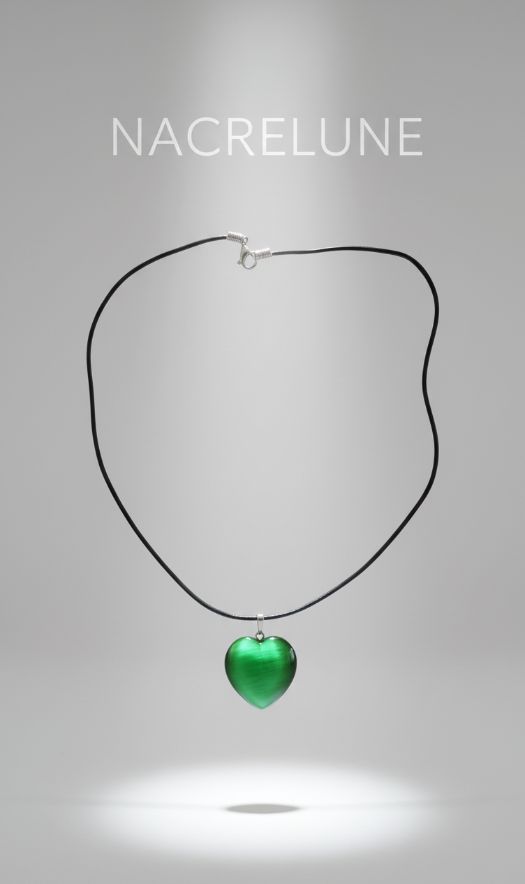 Pendentif cœur œil de chat – 6 couleurs au choix-NACRELUNE Vert NACRELUNE pendentif