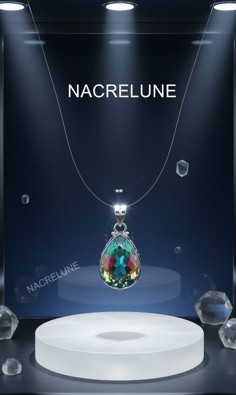 Pendentif en argent 925 avec topaze couleur mystique en forme goutte nacrelune.com pendentif