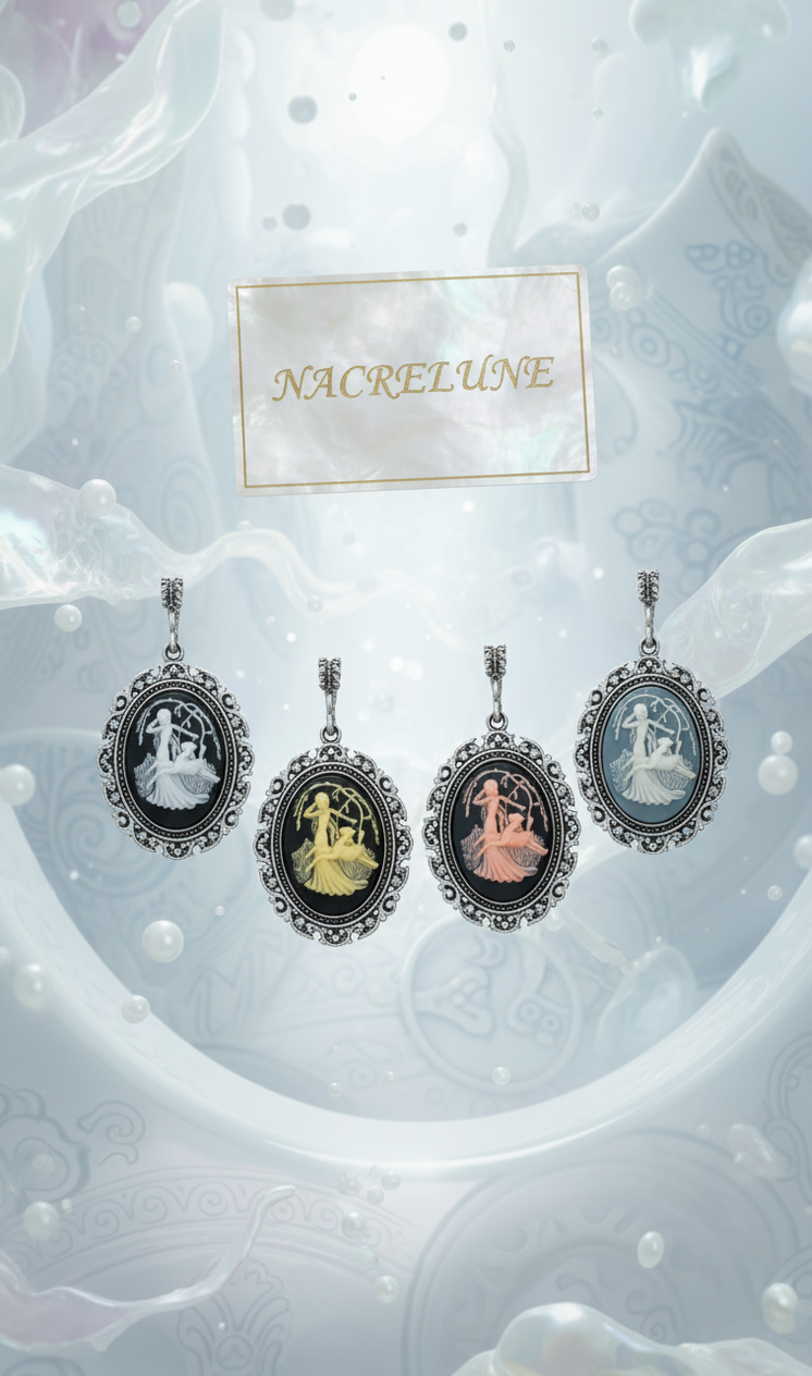 Grand Pendentif Camée Déesse Diane & Biche en Résine — 4 Couleurs | NACRELUNE NACRELUNE pendentif