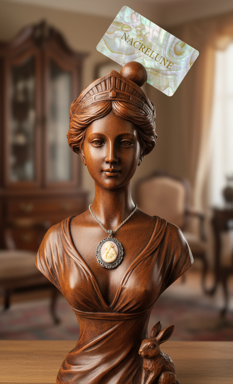 Grand Pendentif Camée Rose — Petite Fille & Son Lapin | NACRELUNE NACRELUNE pendentif