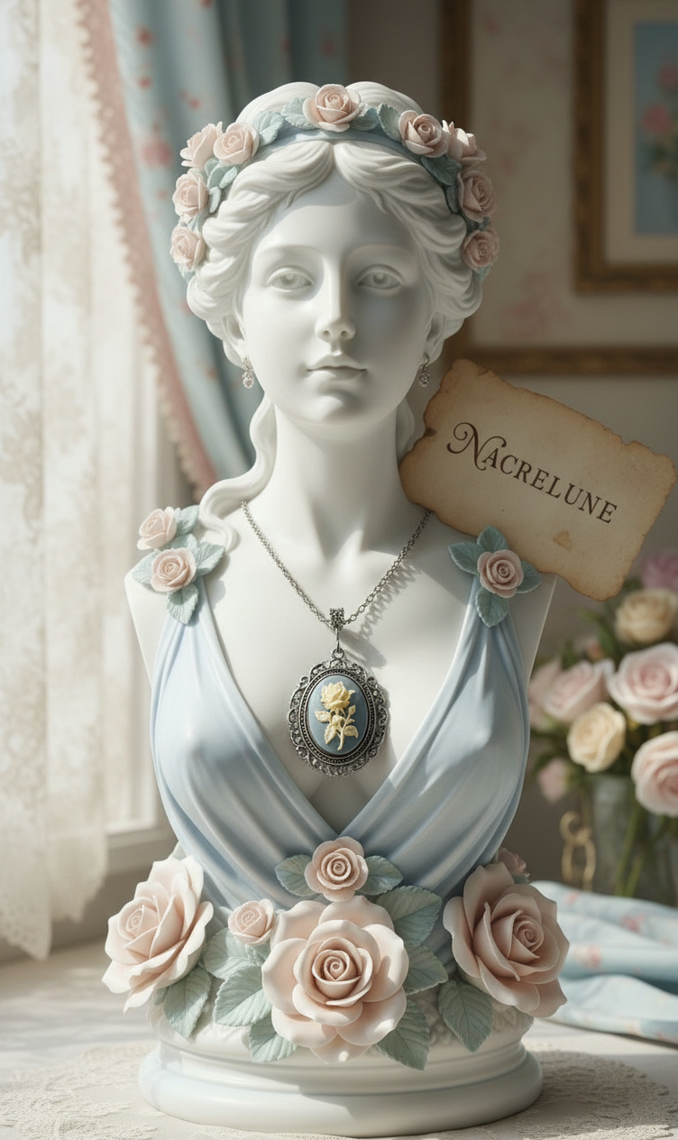 Grand Pendentif Camée en Résine avec Rose Blanche — 2 Couleurs | NACRELUNE NACRELUNE pendentif