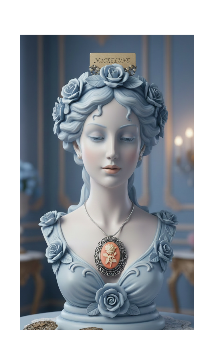 Grand Pendentif Camée en Résine avec Rose Blanche — 2 Couleurs | NACRELUNE NACRELUNE pendentif
