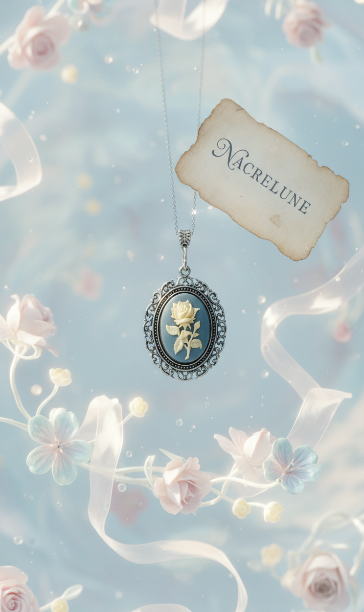 Grand Pendentif Camée en Résine avec Rose Blanche — 2 Couleurs | NACRELUNE NACRELUNE pendentif