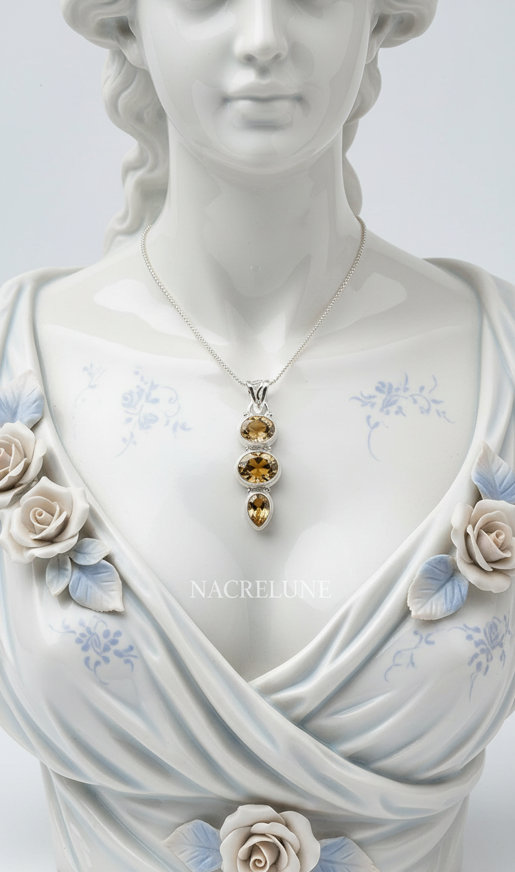 Pendentif en Argent 925 avec Citrines Taillées | NACRELUNE NACRELUNE pendentif