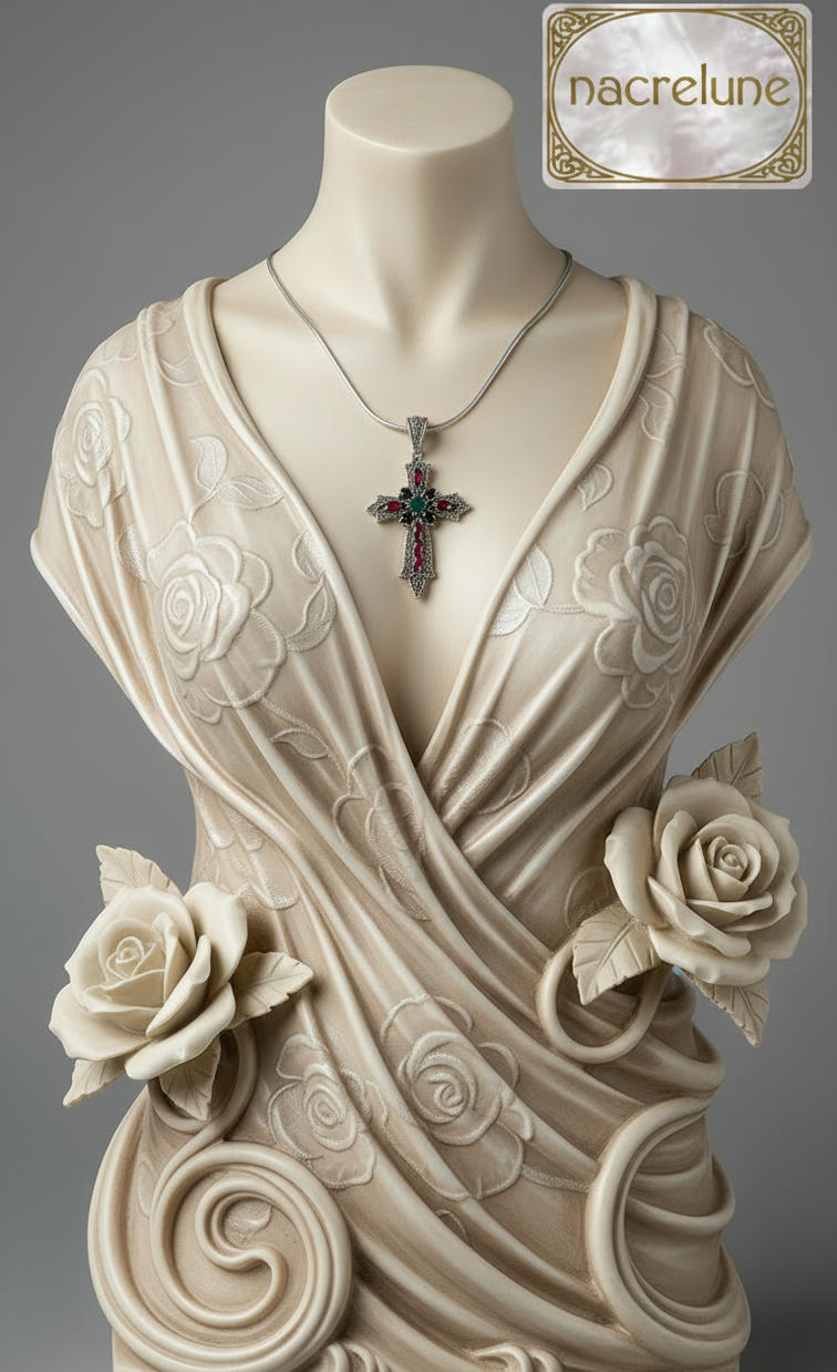 Pendentif Croix en Argent & Marcassites avec Rubis, Saphirs et Émeraudes | NACRELUNE NACRELUNE pendentif