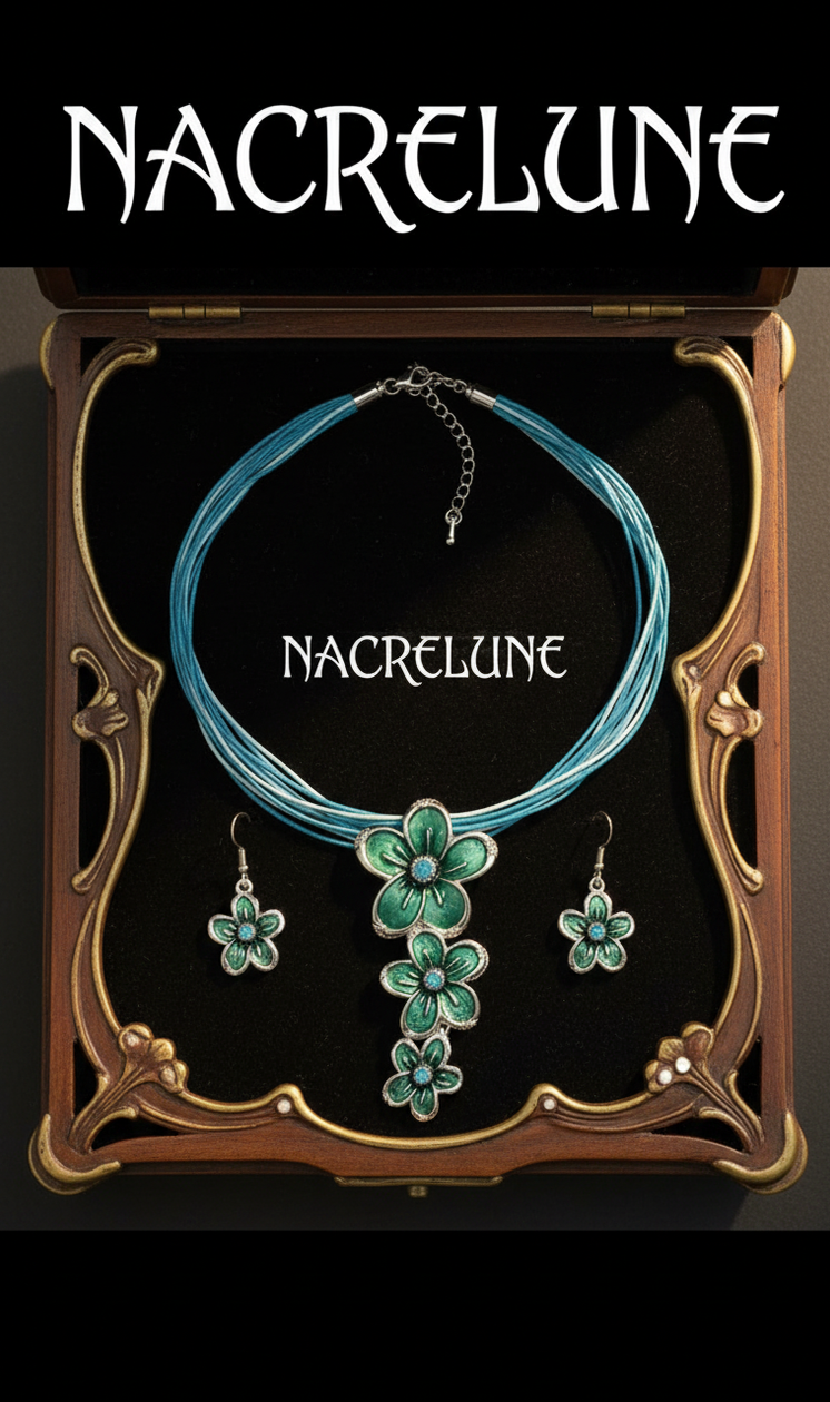 Pendentif Email & Strass Fleurs Bleu avec Boucles Assorties - Eclat Floral & Elegance Coordonnee | NACRELUNE NACRELUNE parure