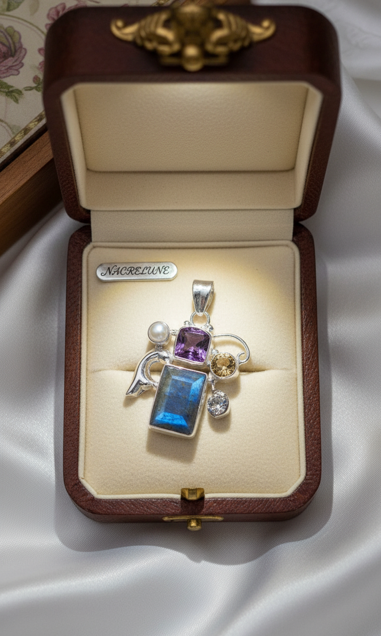 925 silver pendant with labradorite, amethyst and citrine