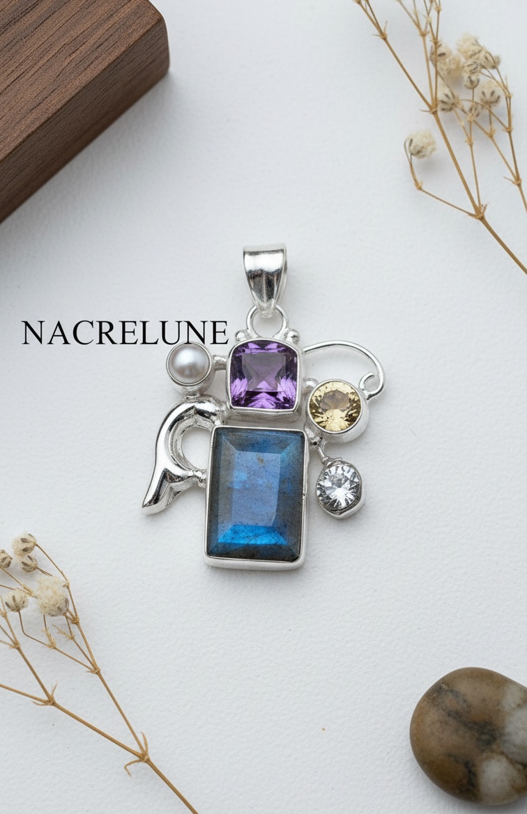 925 silver pendant with labradorite, amethyst and citrine