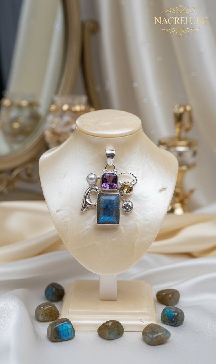 925 silver pendant with labradorite, amethyst and citrine