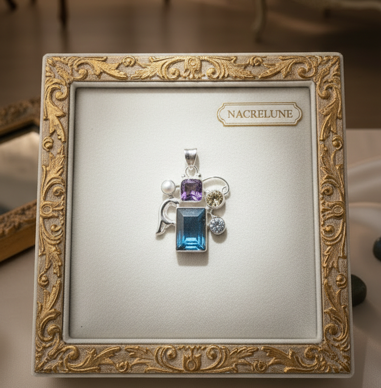 925 silver pendant with labradorite, amethyst and citrine