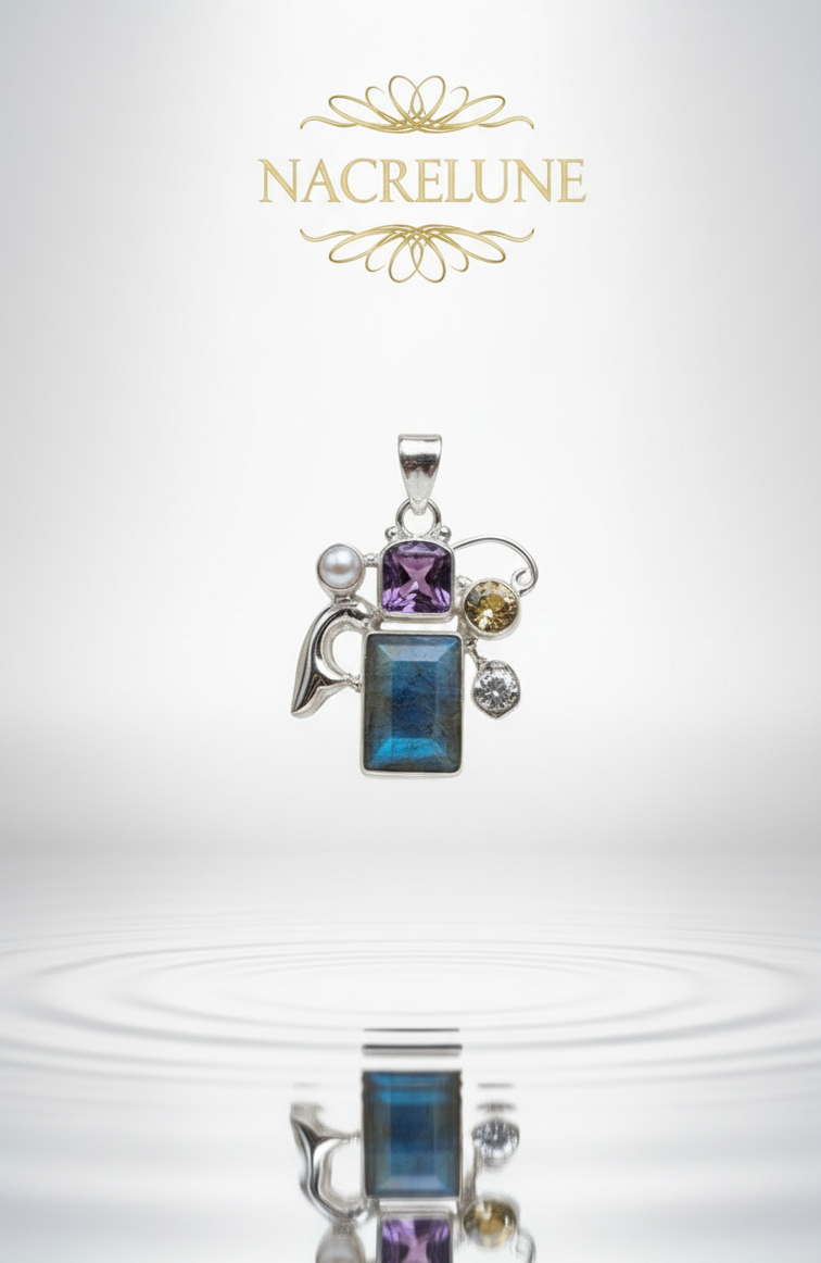 925 silver pendant with labradorite, amethyst and citrine