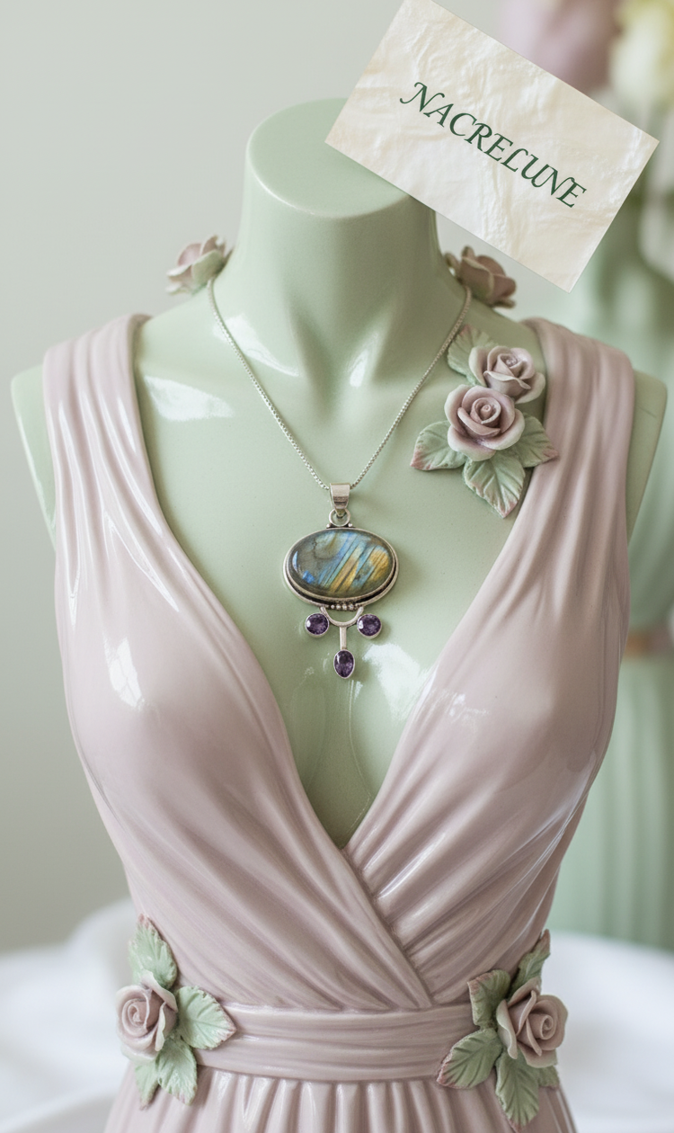 Pendentif en Argent 925 avec Labradorite et Améthystes | NACRELUNE NACRELUNE pendentif