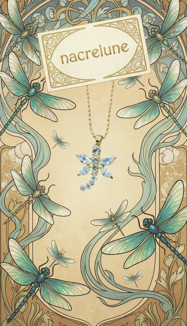 Pendentif en Zirconia Imitation Diamant en Forme de Libellule | NACRELUNE