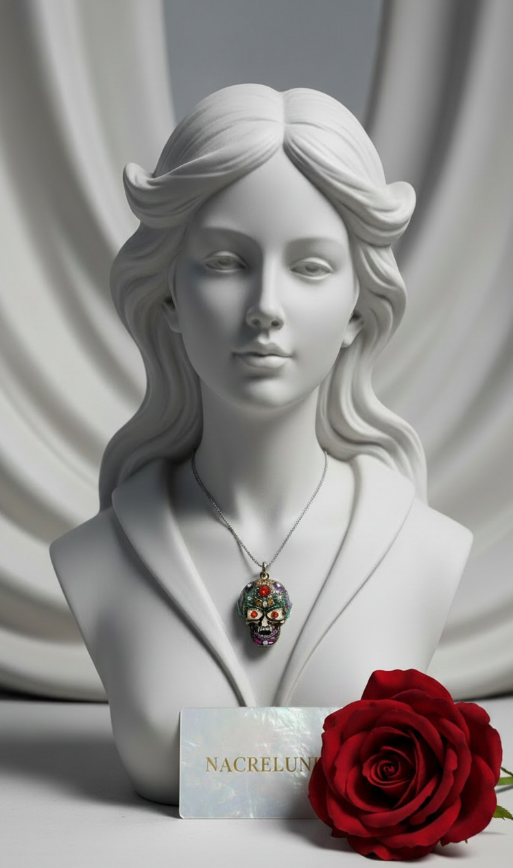 Pendentif Mexicain ou Gothique Tête de Mort — 3 Couleurs d'Yeux | NACRELUNE NACRELUNE pendentif