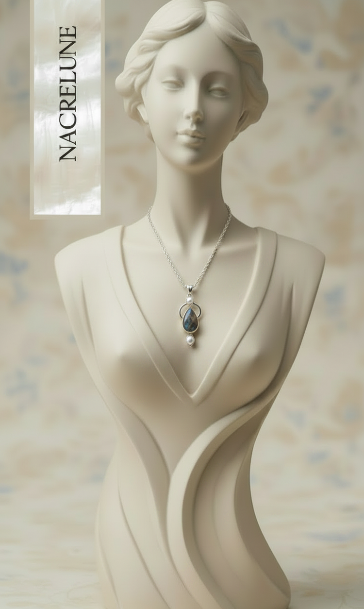Pendentif Argent Véritable avec Perle Fine & Œil du Tigre Bleu | NACRELUNE NACRELUNE pendentif