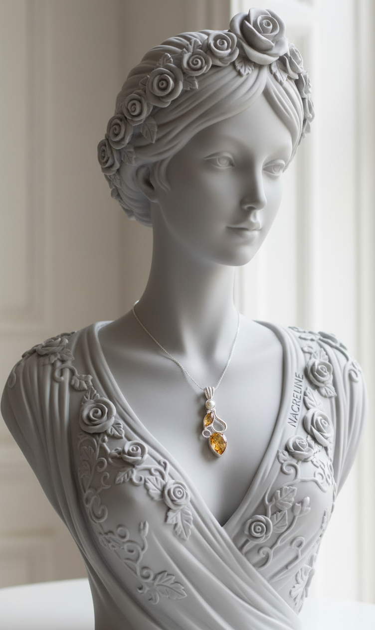 Pendentif en Argent 925 avec Perle et Citrine Taillée | NACRELUNE NACRELUNE pendentif
