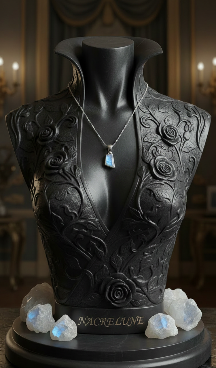 Pendentif en Argent 925 avec Pierre de Lune Gris Bleu | NACRELUNE NACRELUNE pendentif