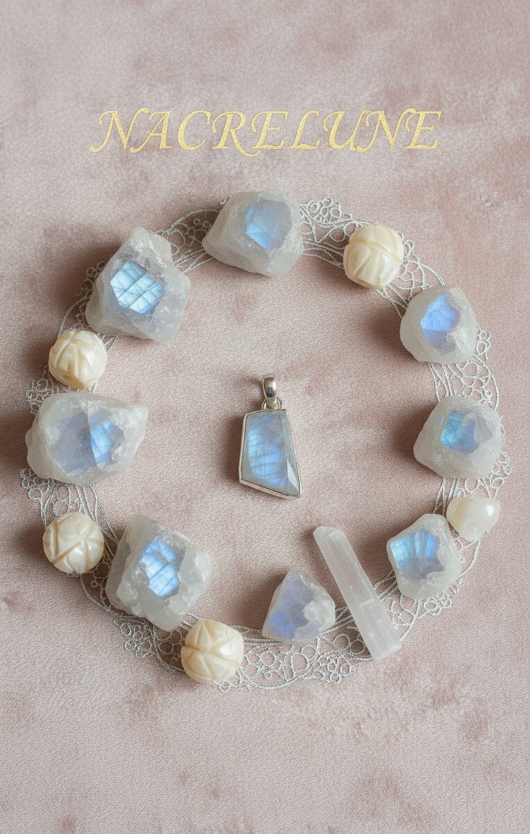 Pendentif en Argent 925 avec Pierre de Lune Gris Bleu | NACRELUNE NACRELUNE pendentif