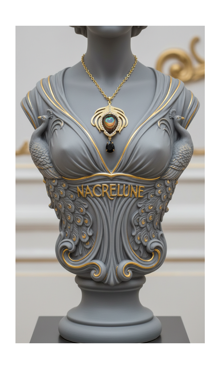 Pendentif Fantaisie Plume de Paon sur Longue Chaîne | NACRELUNE NACRELUNE pendentif