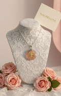 Pendentif Rond Quartz Rose Arbre de Vie Doré - Lithothérapie