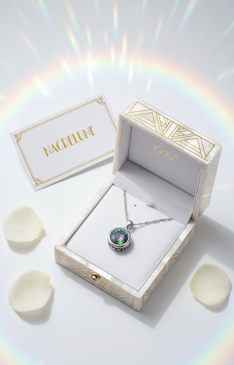 Pendentif rond en Argent avec Topaze Taillée Traitée Mystique | NACRELUNE NACRELUNE pendentif