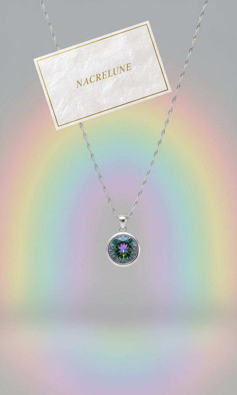 Pendentif rond en Argent avec Topaze Taillée Traitée Mystique | NACRELUNE NACRELUNE pendentif