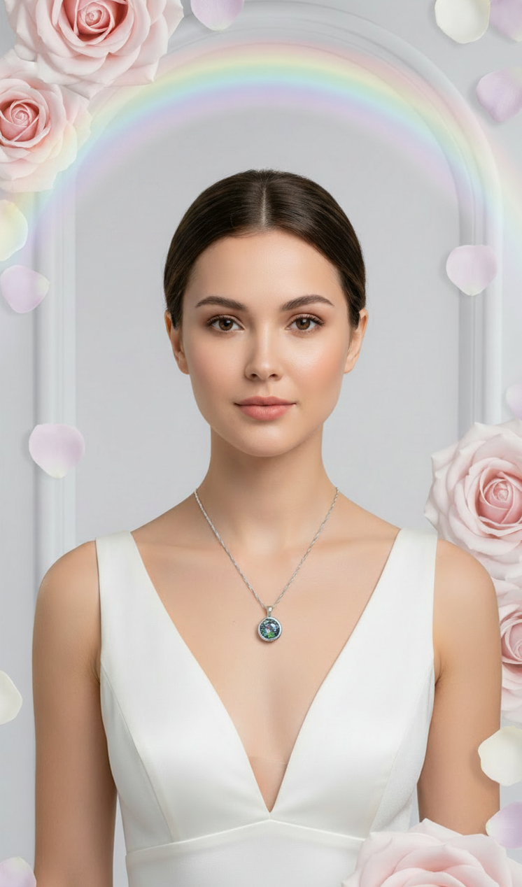 Pendentif rond en Argent avec Topaze Taillée Traitée Mystique | NACRELUNE NACRELUNE pendentif