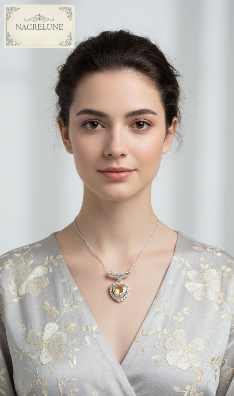 Pendentif en Argent en Forme de Cœur avec Topaze jaune | NACRELUNE NACRELUNE pendentif