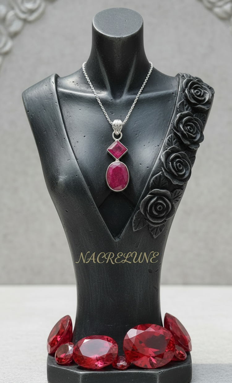 Pendentif en Argent 925 avec Rubis Facetté | NACRELUNE NACRELUNE pendentif