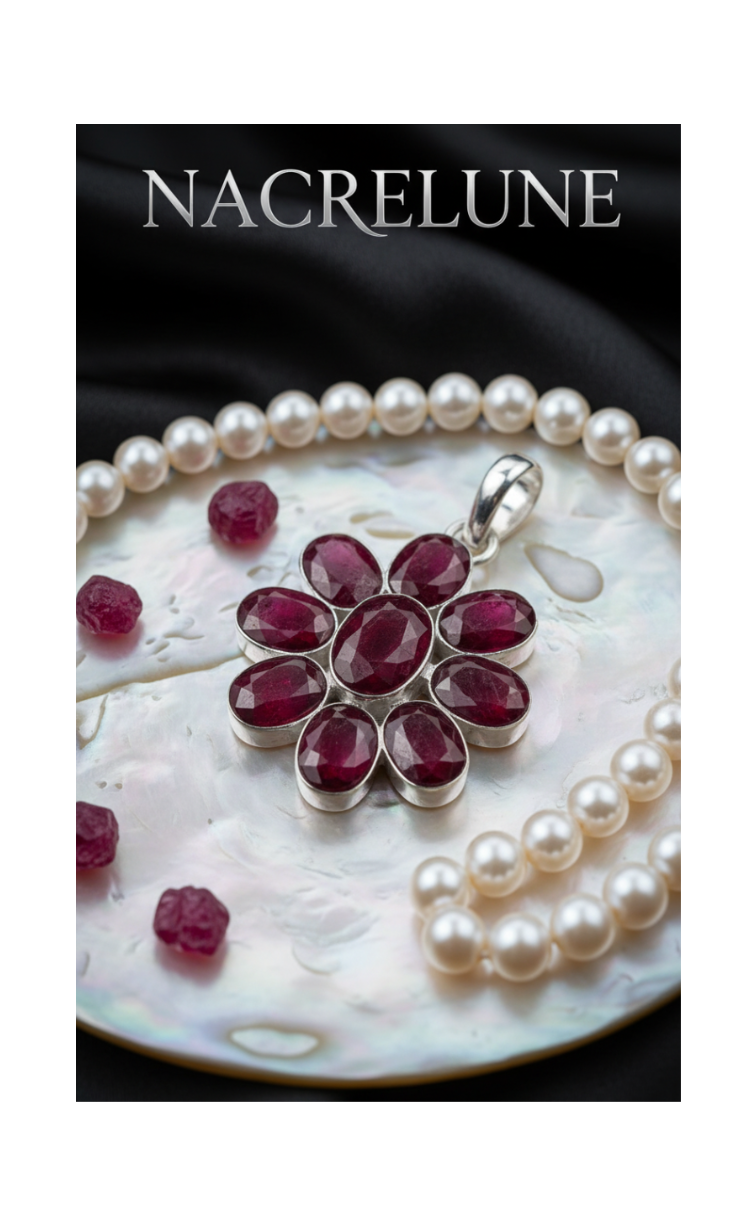 pendentif argent 925 avec rubis facettés
