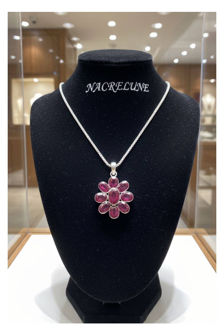 pendentif argent 925 avec rubis facettés