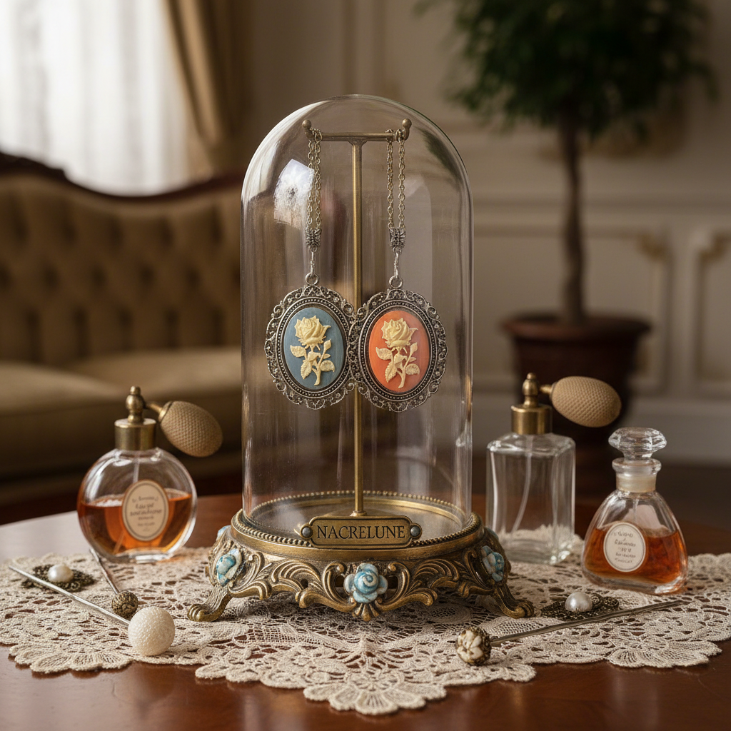 Grand pendentif camée en résine avec rose blanche : couleur à choisir nacrelune.com pendentif