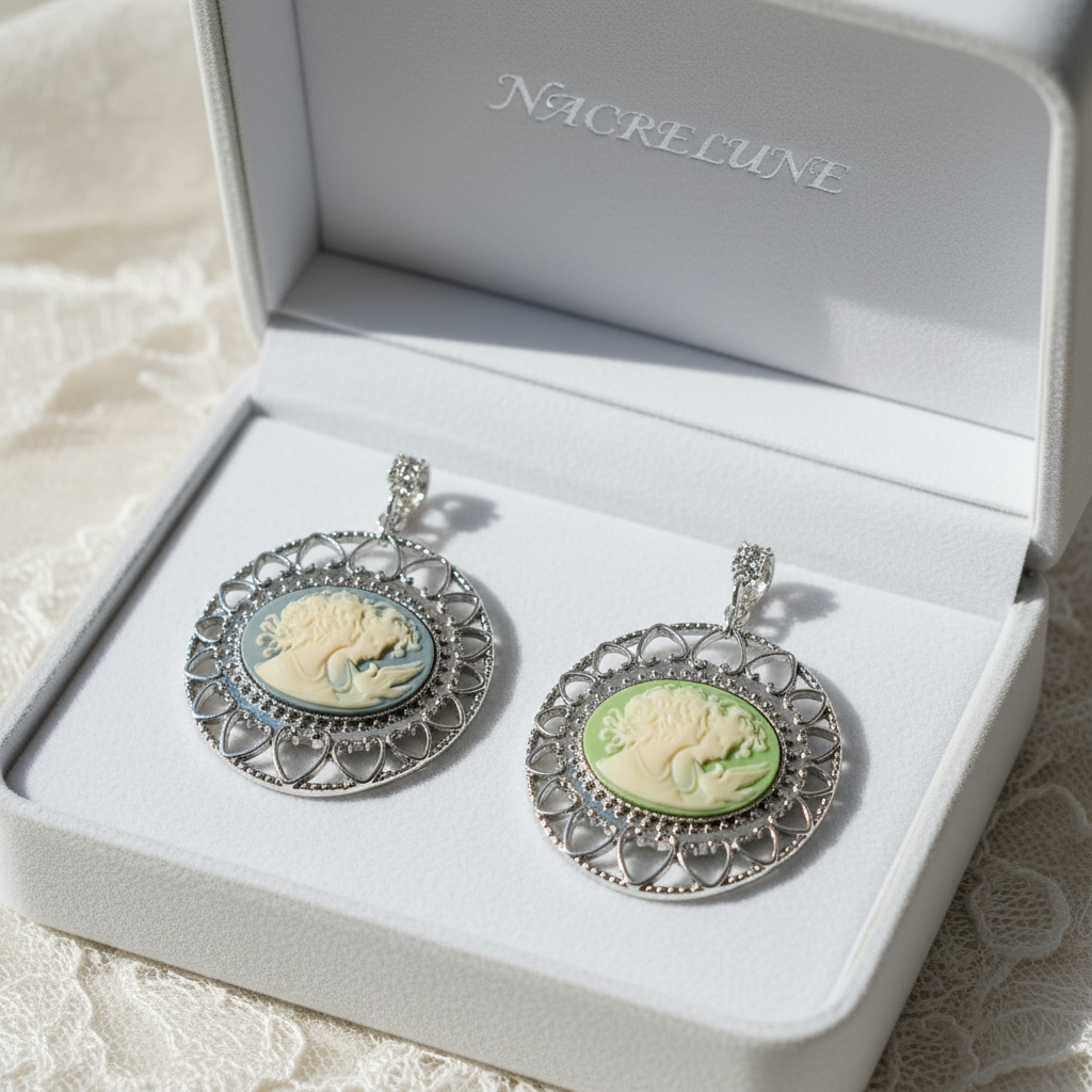 Grand pendentif camée en résine imitant le style ancien, choisissez votre couleur nacrelune.com pendentif