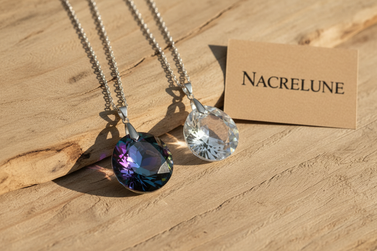 Pendentifs goutte cristaux bois naturel