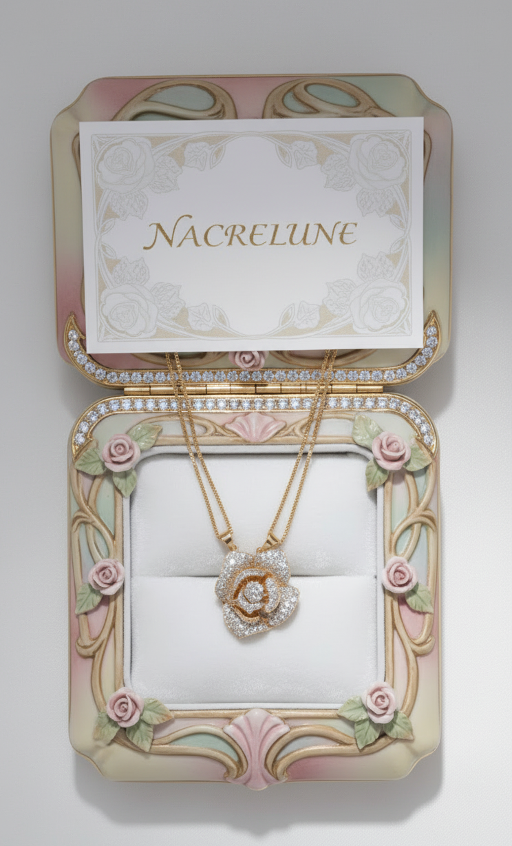 Pendentif en Strass en Forme de Rose Stylisée — Bijou Floral Étincelant | NACRELUNE NACRELUNE pendentif