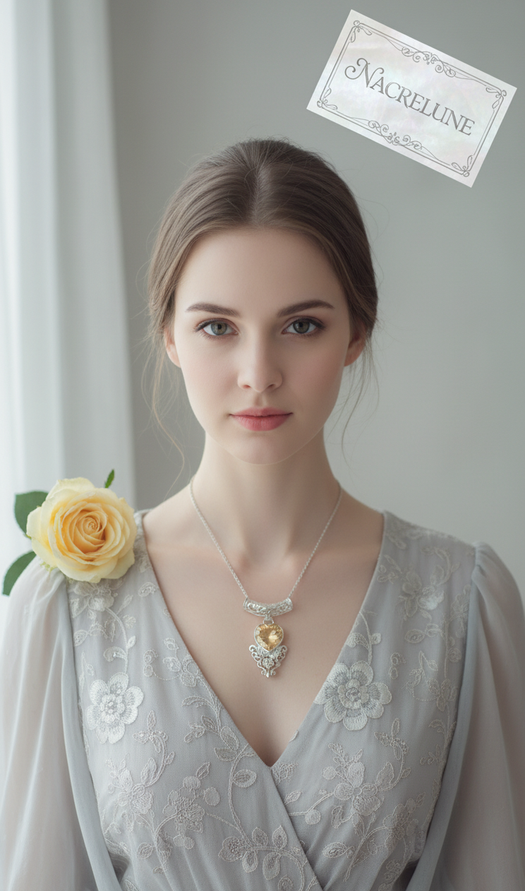 Pendentif en Argent en Forme de Cœur avec Topaze Champagne | NACRELUNE NACRELUNE pendentif