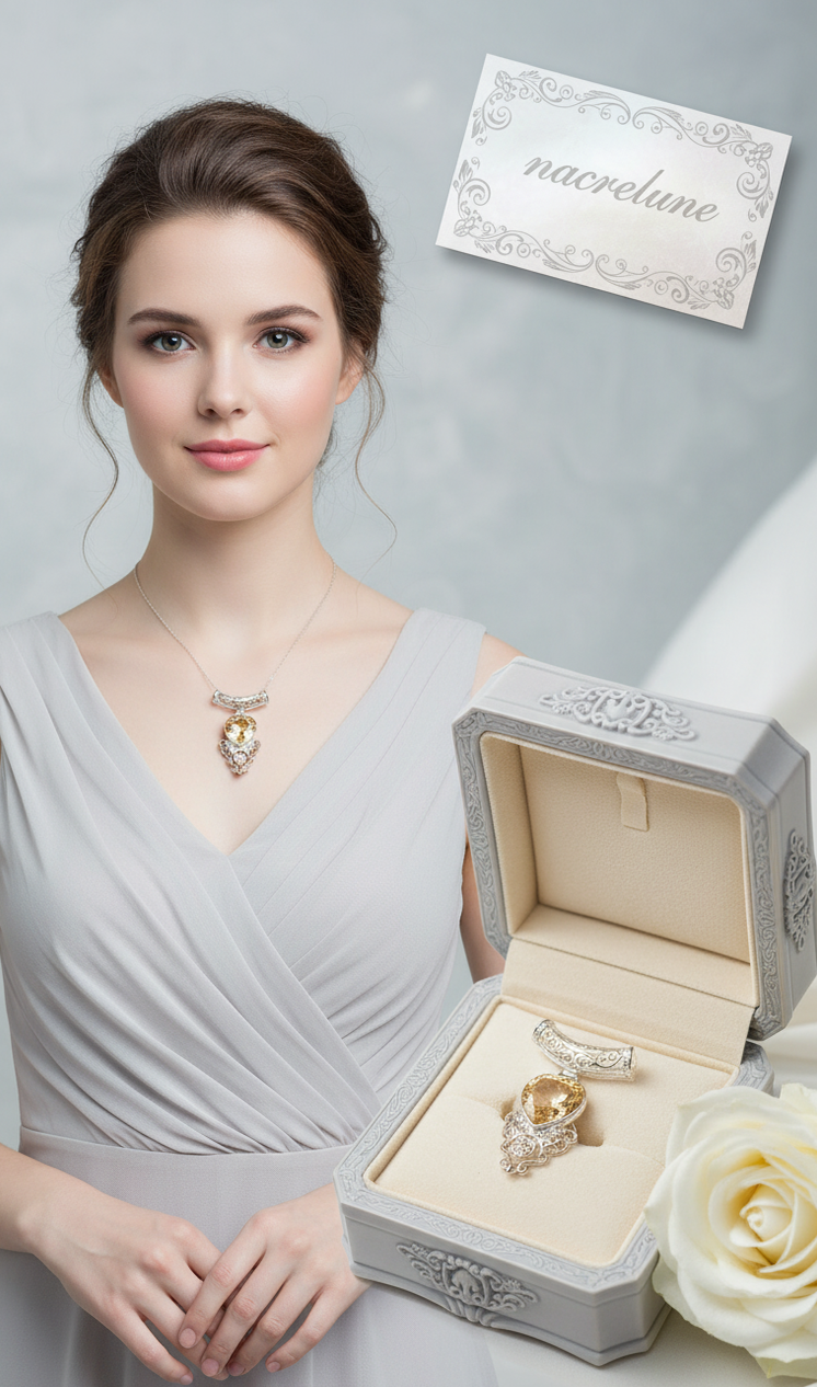Pendentif en Argent en Forme de Cœur avec Topaze Champagne | NACRELUNE NACRELUNE pendentif
