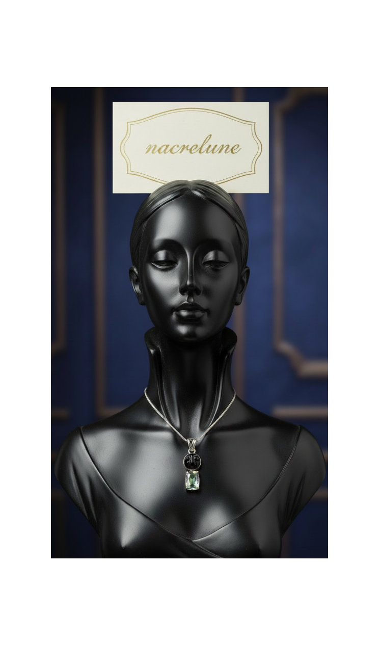 Pendentif Argent avec Topaze Mystique & Pierre de Soleil Sculptée | NACRELUNE NACRELUNE pendentif