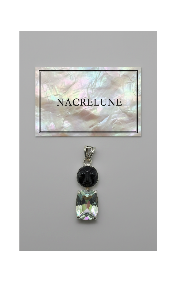 Pendentif Argent avec Topaze Mystique & Pierre de Soleil Sculptée | NACRELUNE NACRELUNE pendentif