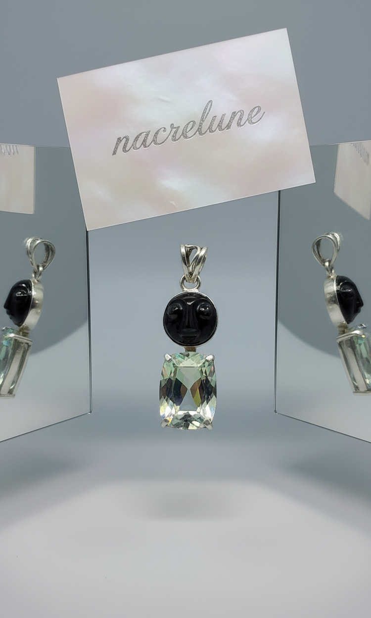 Pendentif Argent avec Topaze Mystique & Pierre de Soleil Sculptée | NACRELUNE NACRELUNE pendentif