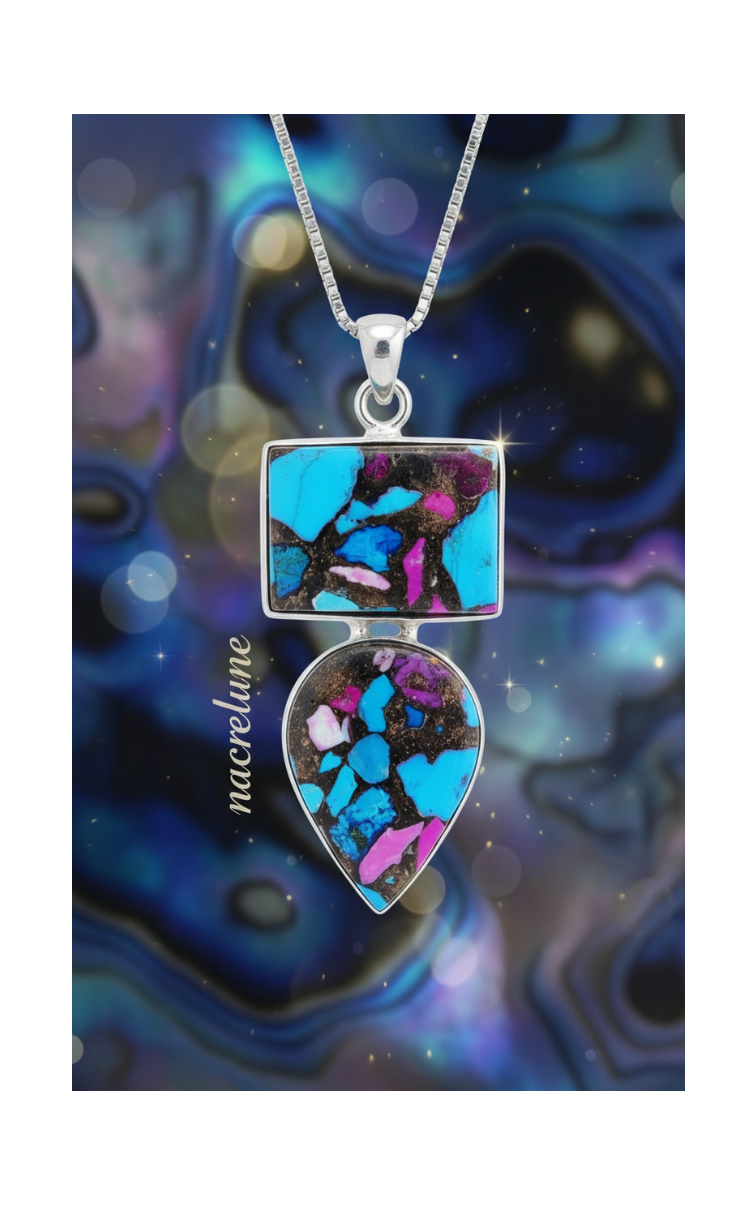 Pendentif en argent 925 avec turquoise mélangée cuivre