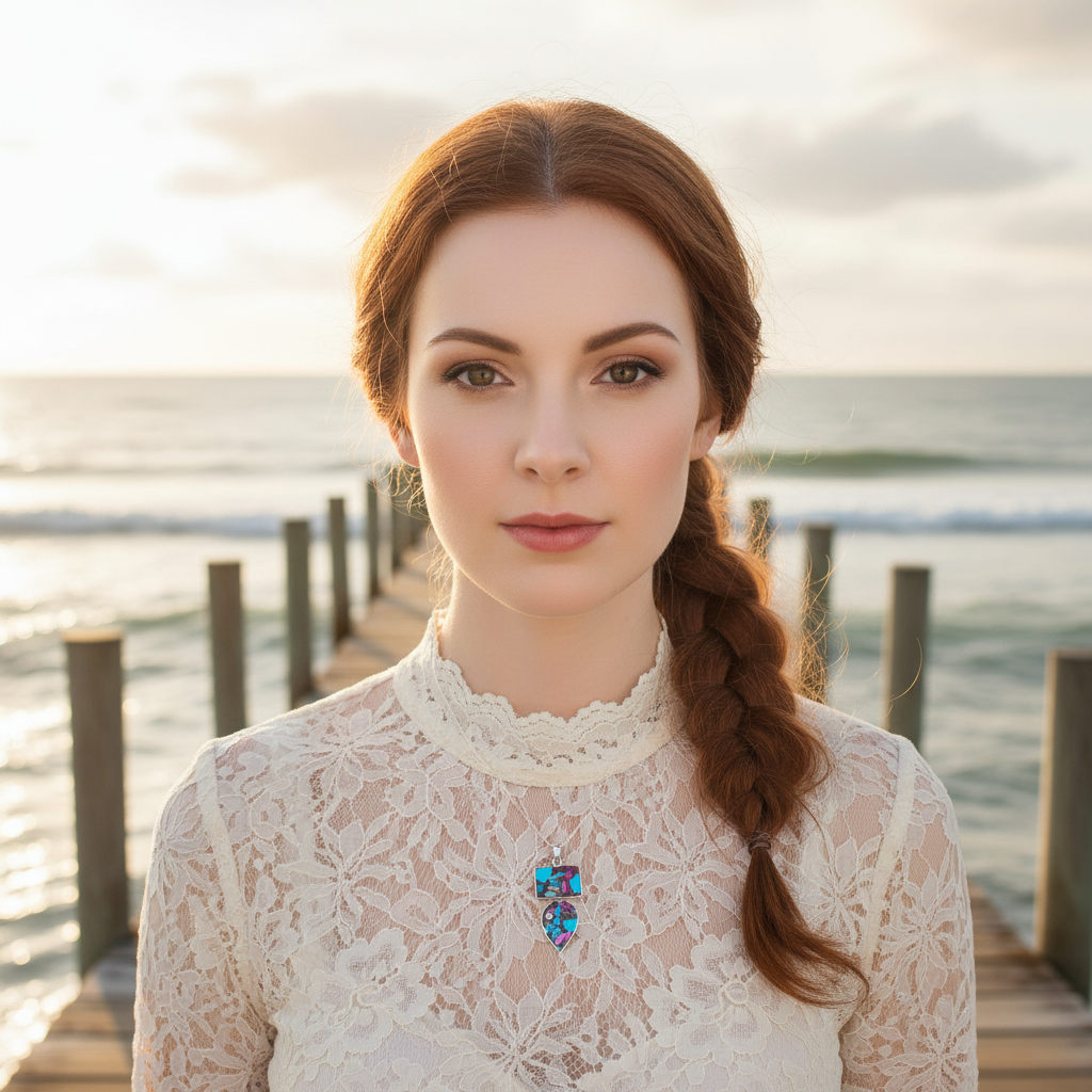 Pendentif en argent 925 avec turquoise mélangée cuivre nacrelune.com pendentif