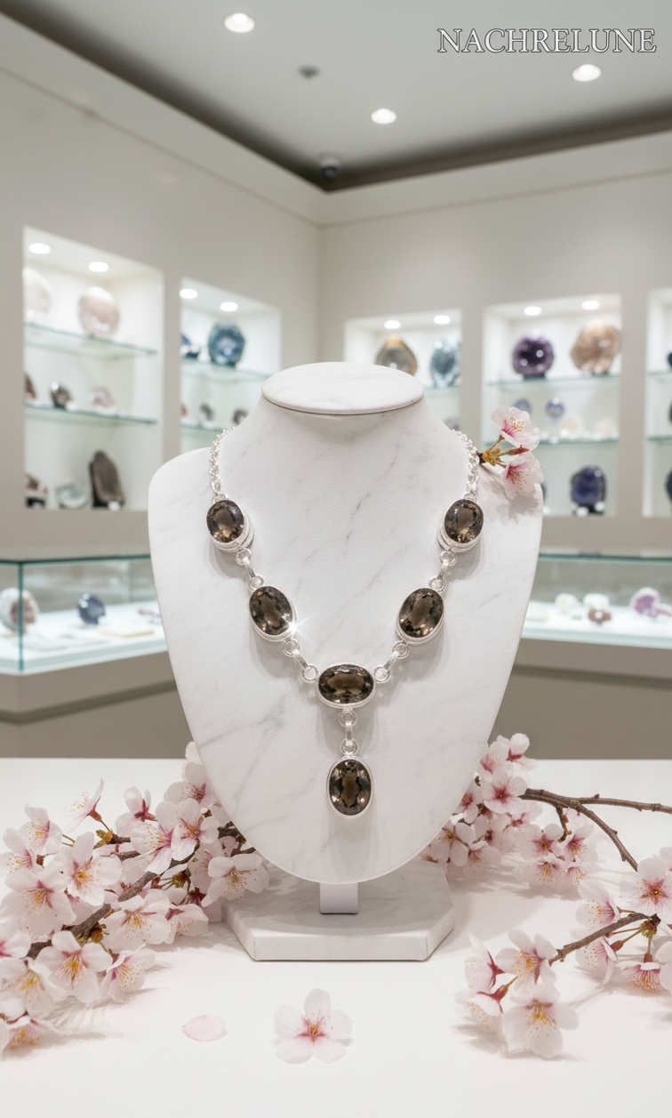 Collier Argent Sterling & Quartz Fumés Taillés – Pierre d'Ancrage | NACRELUNE nacrelune.com collier