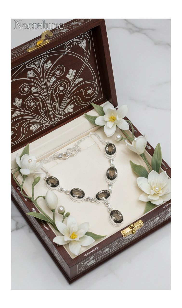 Collier Argent Sterling & Quartz Fumés Taillés – Pierre d'Ancrage | NACRELUNE nacrelune.com collier