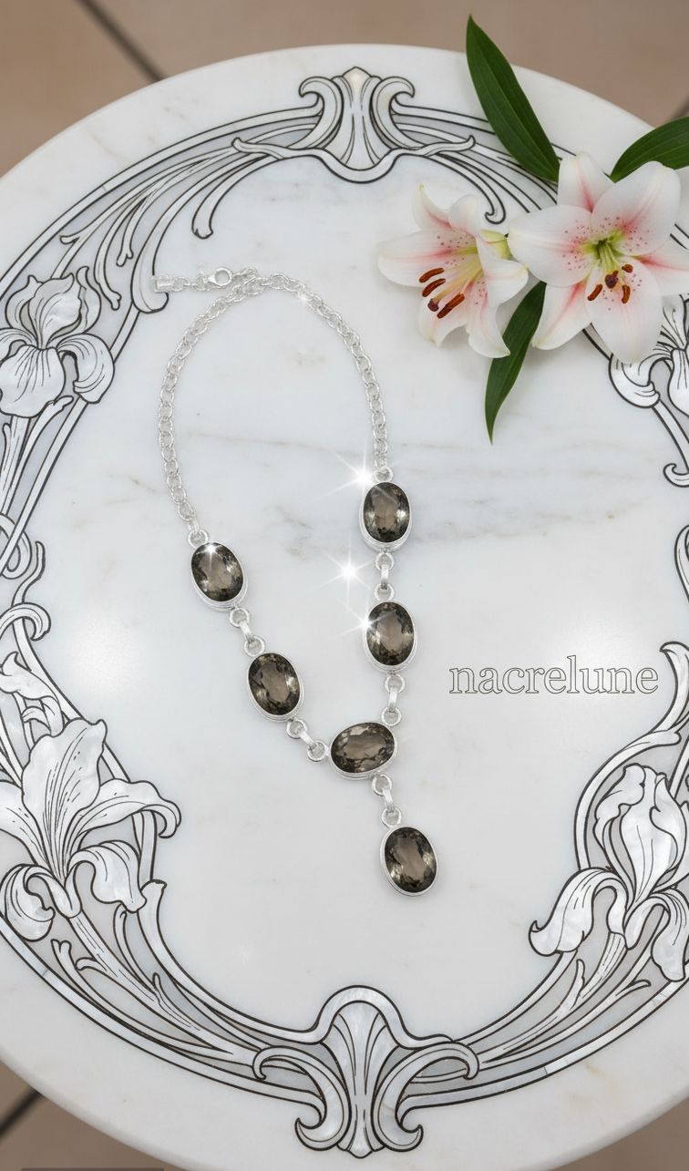 Collier Argent Sterling & Quartz Fumés Taillés – Pierre d'Ancrage | NACRELUNE nacrelune.com collier
