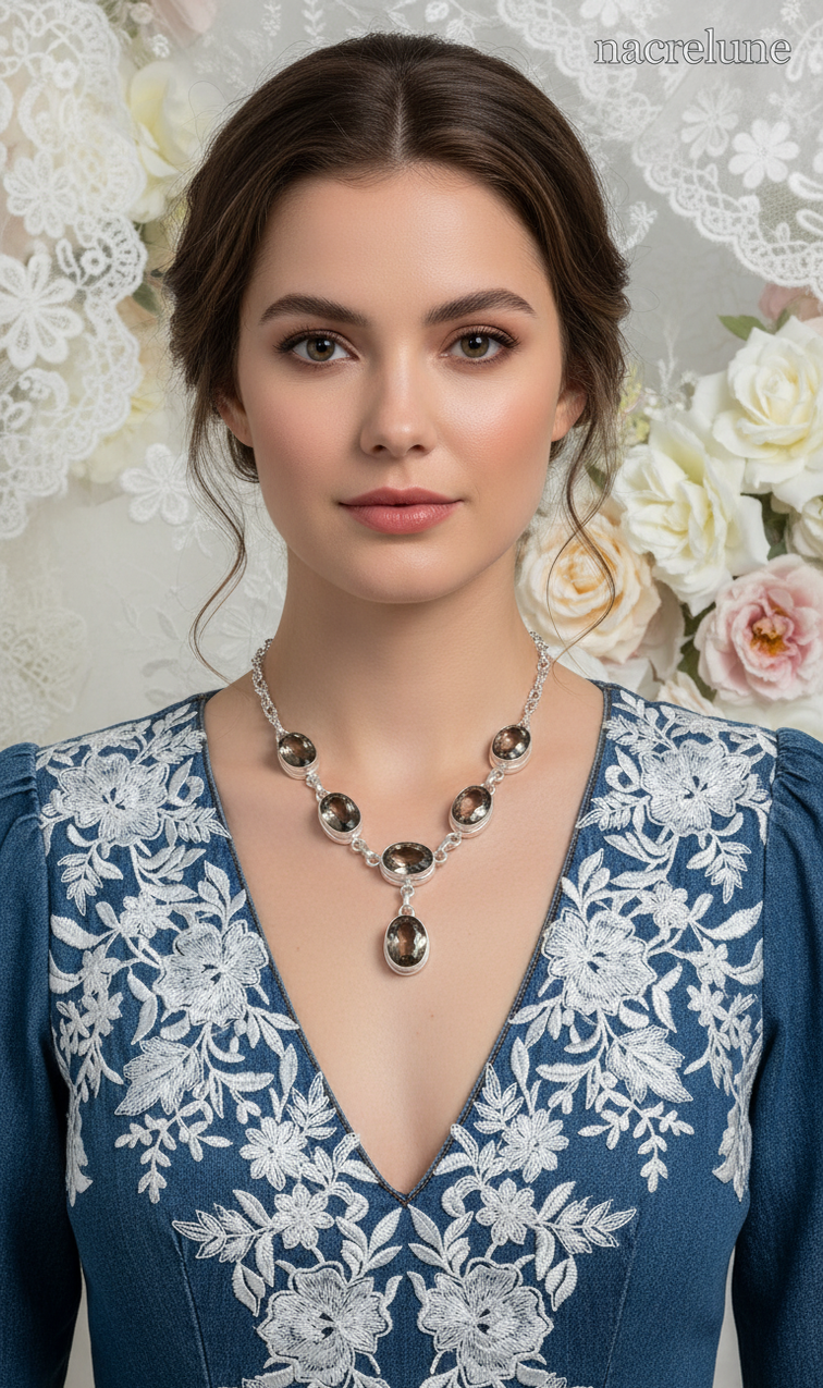 Collier Argent Sterling & Quartz Fumés Taillés – Pierre d'Ancrage | NACRELUNE nacrelune.com collier