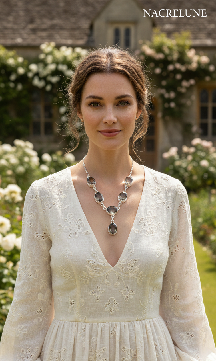 Collier Argent Sterling & Quartz Fumés Taillés – Pierre d'Ancrage | NACRELUNE nacrelune.com collier