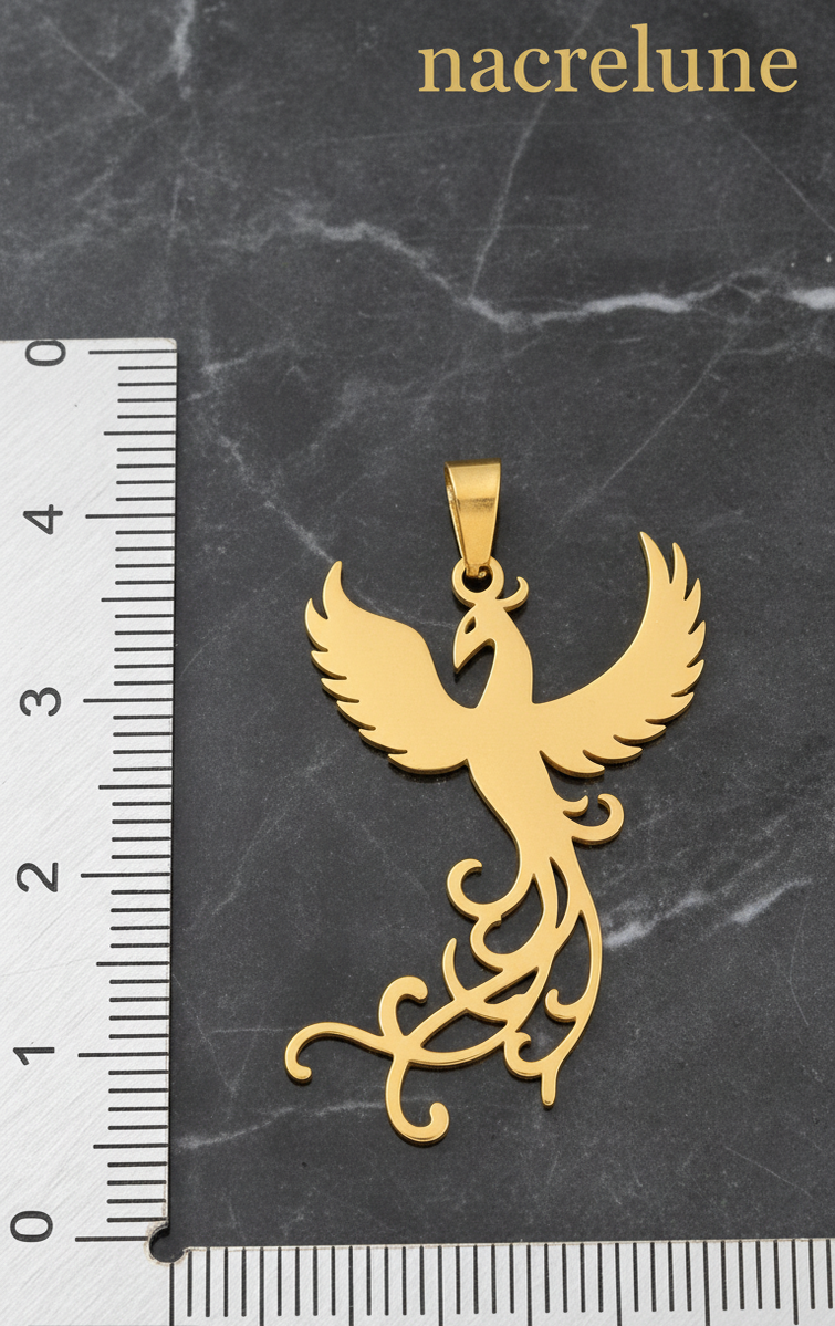 Pendentif Phénix Découpé au Laser – Acier Inoxydable 304, Plaqué Or 18K NACRELUNE pendentif
